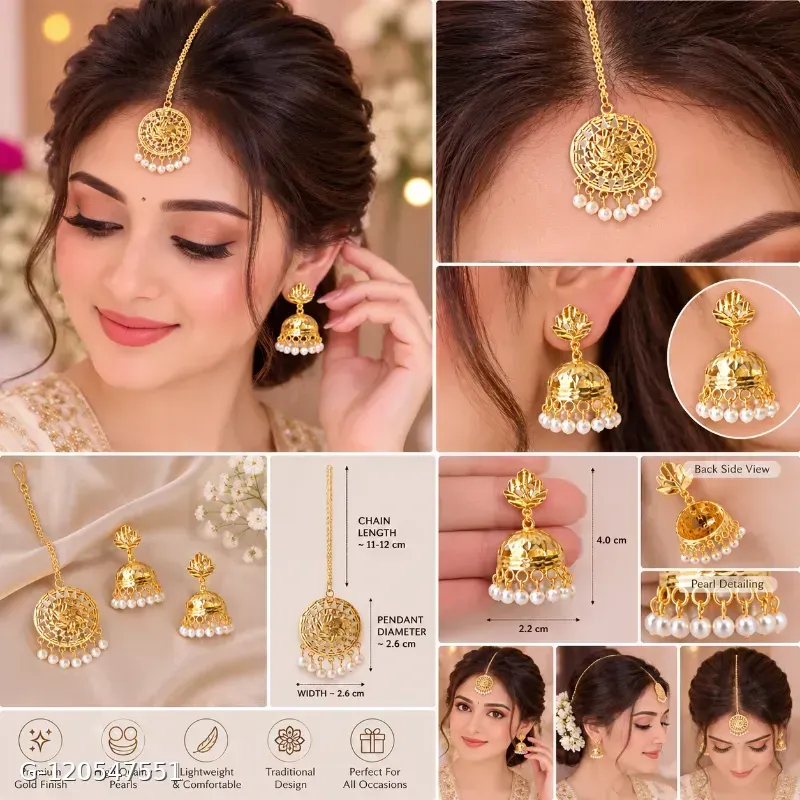 3 Pairs Gold Plated Floral, Pearl & Crystal Stud Earrings Set for Women & Girls